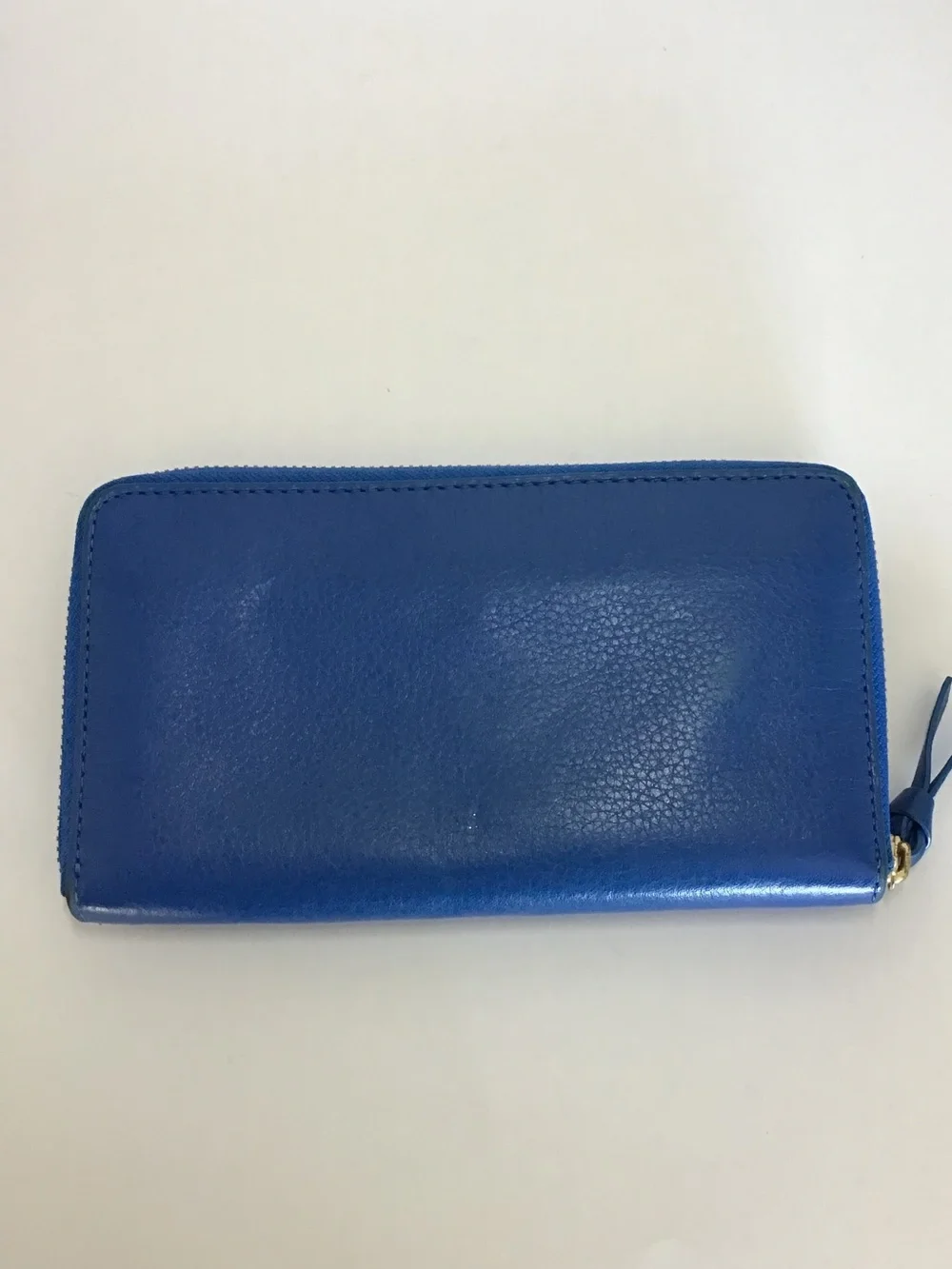 Tory Burch Electric Blue Zip-Around Leather Wallet with Gold Logo